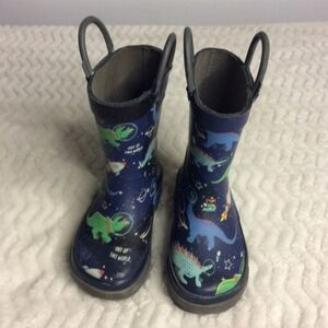 Western Chief Space Dinosaur Kids Navy Waterproof Rubber Rain Boots Size 6